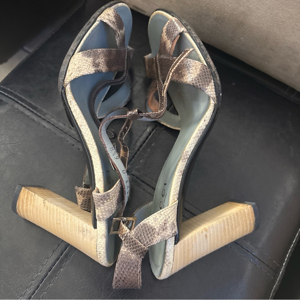 Gucci Sandals high heels wood Python snake skin sandal size 6.5 - Picture 6 of 13